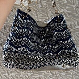 Elegant Silver and Blue Women's Bag